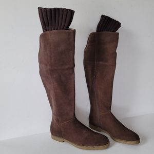 Corso Como Radar Brown Leather Upper Suede Over-The-Knee Flat Boots. Siz…